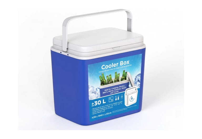 Cooler piccolo blu con coperchio bianco