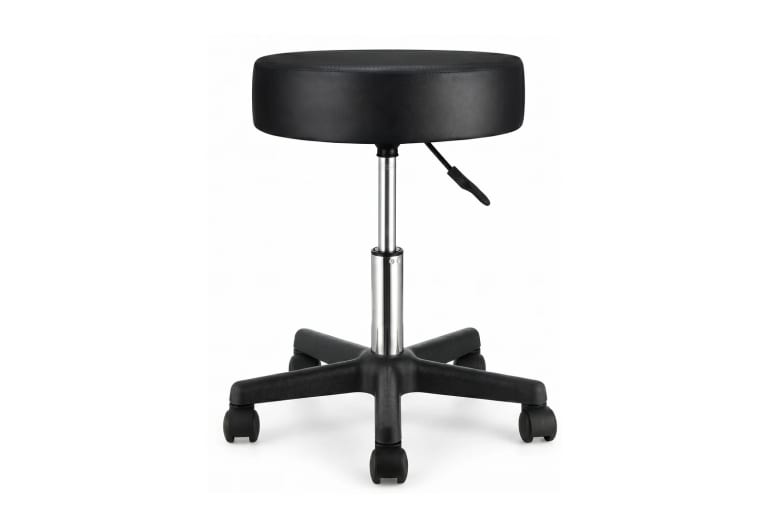 Height-adjustable hydraulic stool on wheels