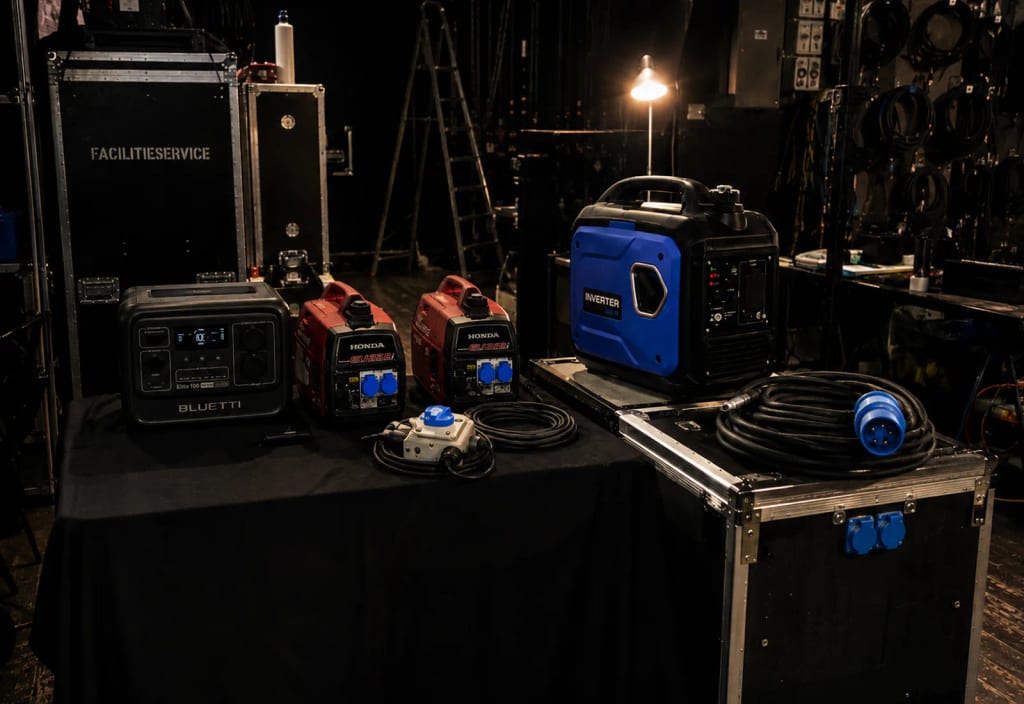 Generator and electrical equipment on a backstage table
