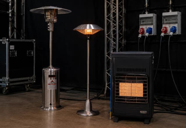 Heaters and warming lamps set up backstage