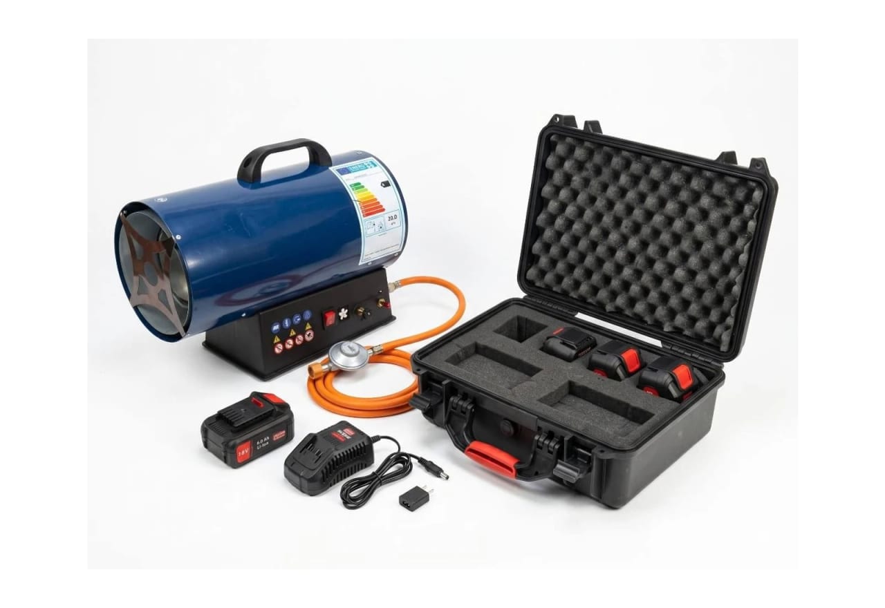 Battery-powered gas hot-air cannon with battery kit